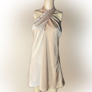 Satin Twist Front Dress in Champagne